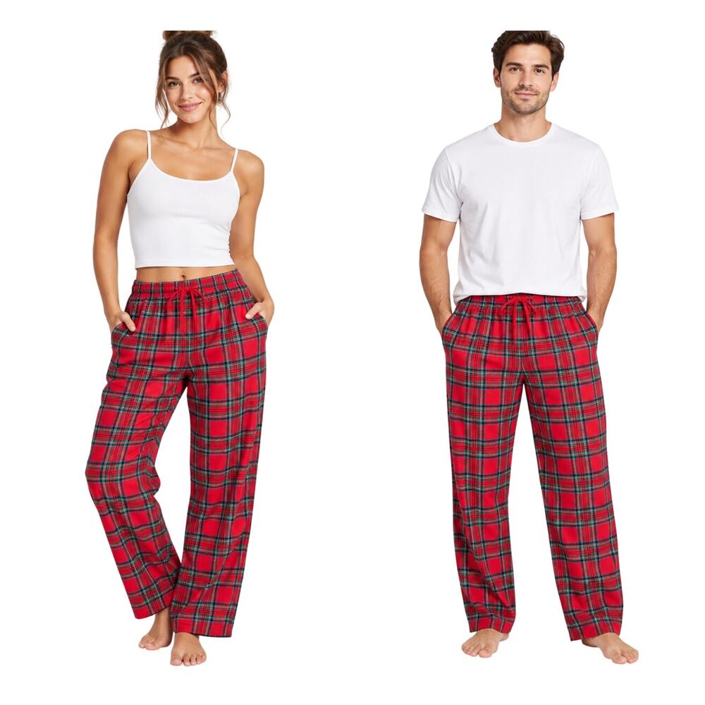 Talbots metallic plaid Christmas pajamas pants sz XL tie waist flannel unisex